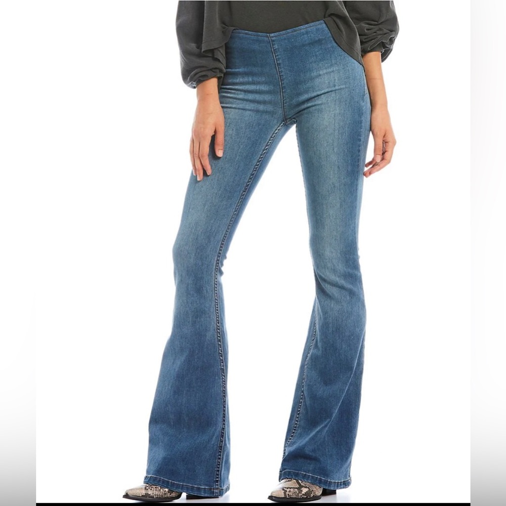 Free People  Blue Penny Pull On Flare Jeans